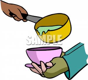 Clipart Picture  A Hand Pouring Soup From A Pot Into A Homeless Man S