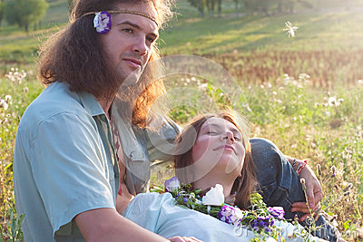 Couple Sunlight Enamoured Hippie Royalty Free Stock Images   Image