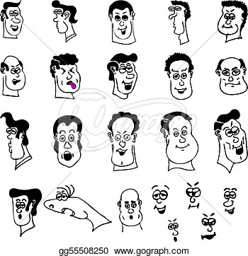 Funny Cartoon Heads And Faces Of Men In Vector Format  Clipart Drawing