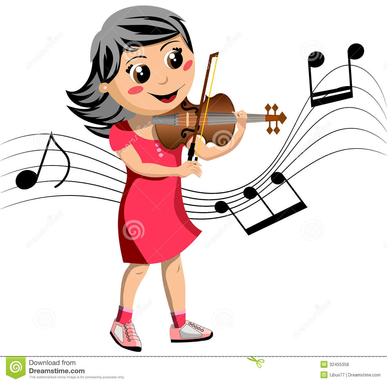 Illustration Featuring A Cute Happy Girl Playing Violin Isolated On