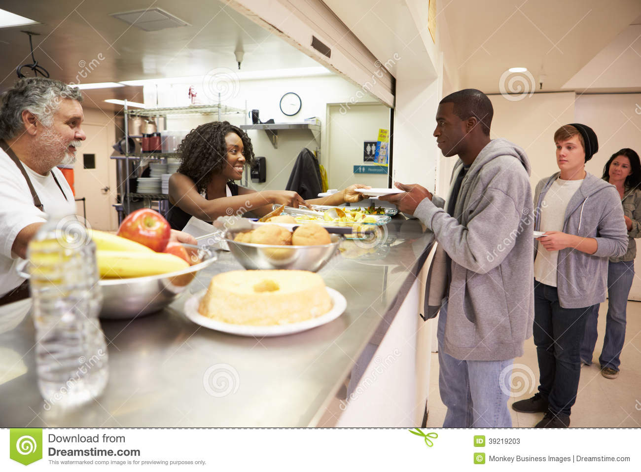 Kitchen Serving Food In Homeless Shelter Stock Photo   Image  39219203