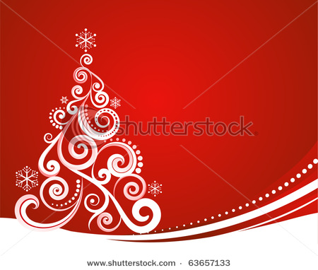 Red Christmas Graphic Design With Swirly Christmas Tree   Vector    