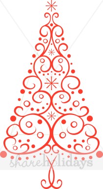 Red Scroll Christmas Tree Clipart   Christmas Clipart