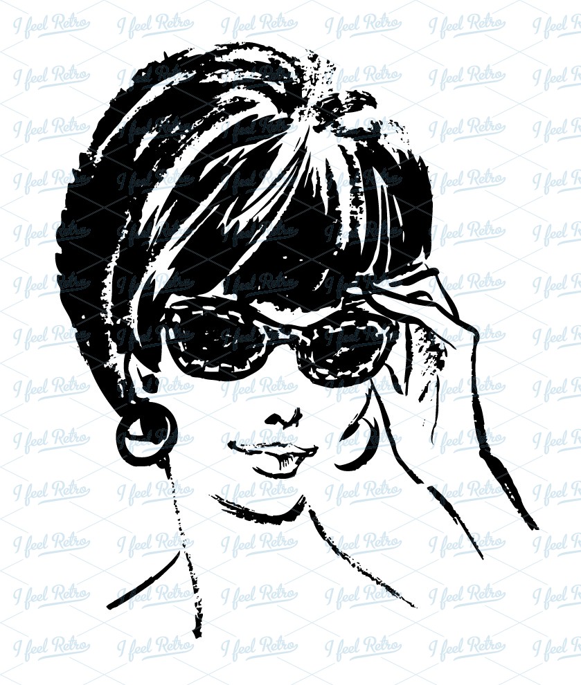 Retro Clipart  Woman With Sunglasses   Authentic Vintage European