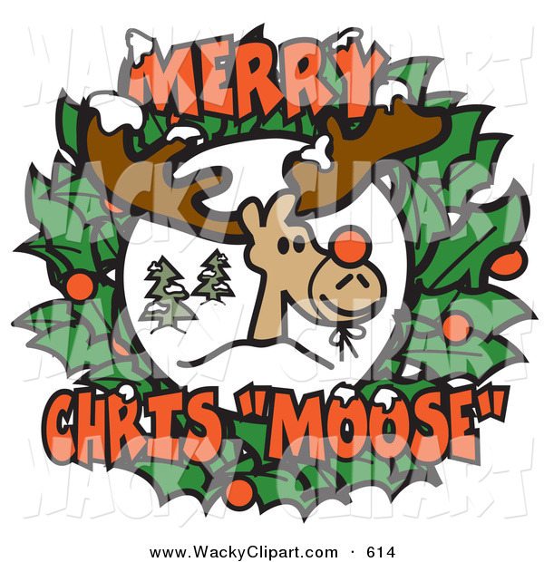 The Center Of A Christmas Wreath With Text Reading Merry Chris Moose
