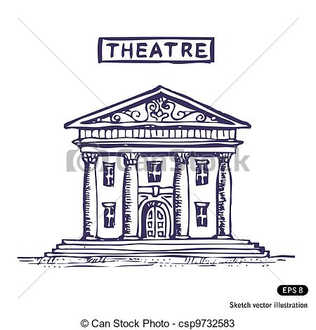 Vectors Of Theatre Building Hand Drawn Vector Isolated On White