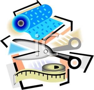     Art Image Scissors And Measuring Tape With A Roll Of Fabric Clipart