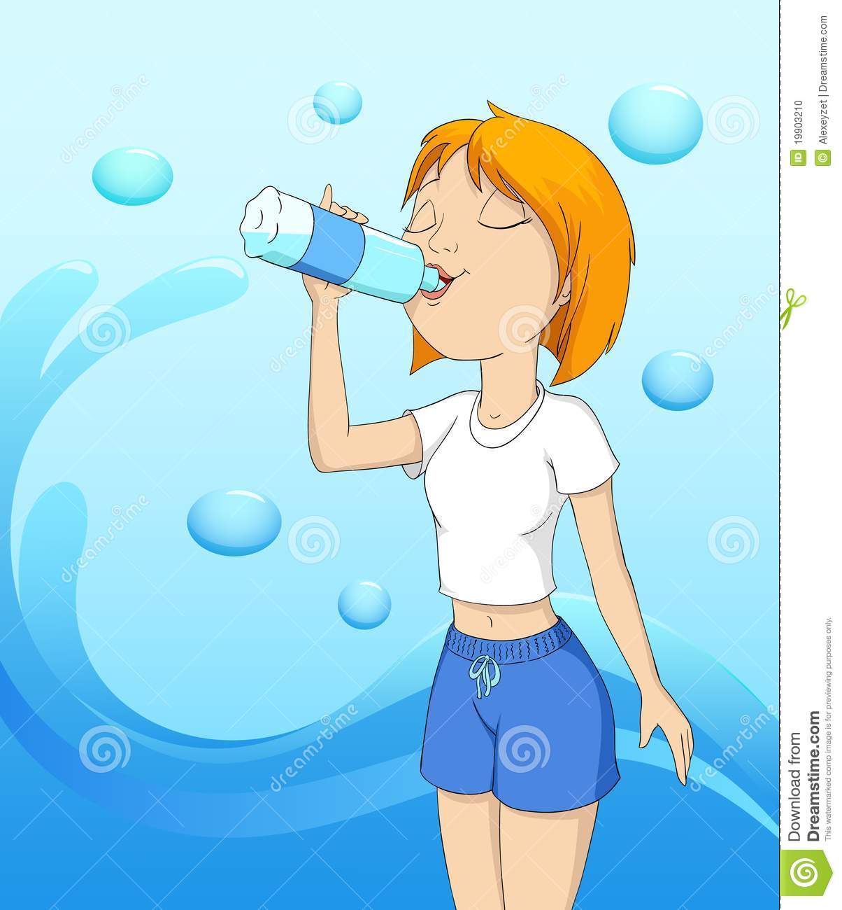 Beautiful Girl Drinking Water On Abstract Wave Background  Vector