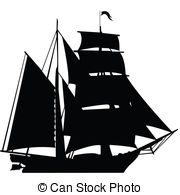 Black Silhouette Of Sailing Ship Stock Illustrations