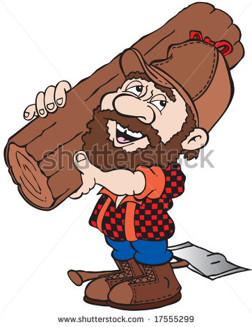 Cartoon Art Of A Lumberjack  Paul Bunyan Type  With A Log On His