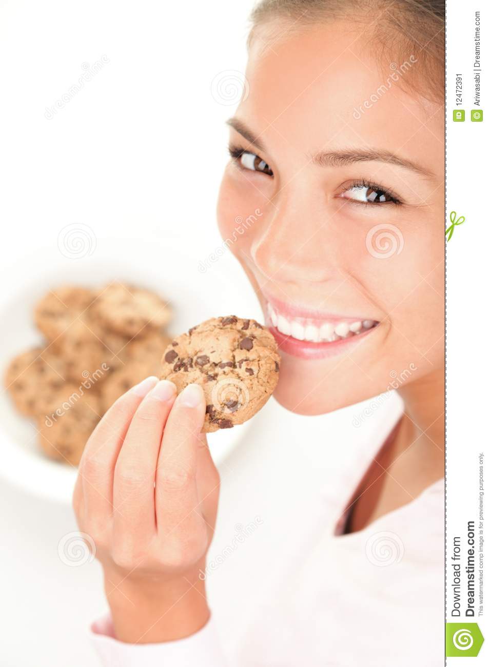 Chocolate Chip Cookies Eating  Cute Mixed Race Chinese   Caucasian