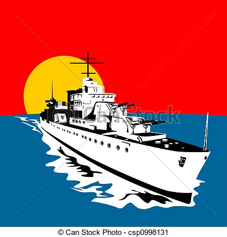 Clipart Of Battleship With Big Guns   Illustration On Naval Warfare
