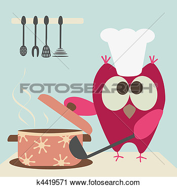 Clipart Of Cute Owl With A Bawl Cooking In The K4419571   Search Clip