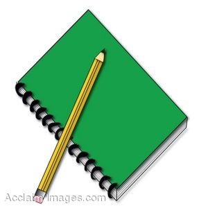 Clipart Picture Of A Green Spiral Notebook And Pencil
