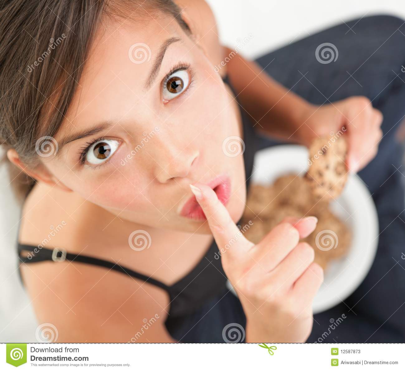 Cookies  Woman Eating Chocolate Chip Cookie  Cute Mixed Race Chinese