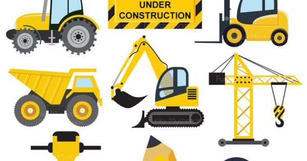Digital Clipart   Constructions Vehicles Excavator Truck Tractor Tools