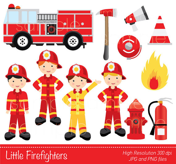 Digital Clipart   Little Firefighters For Scrapbooking Invitations