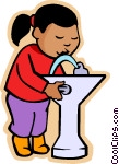 Girl At Drinking Fountain Vector Clip Art