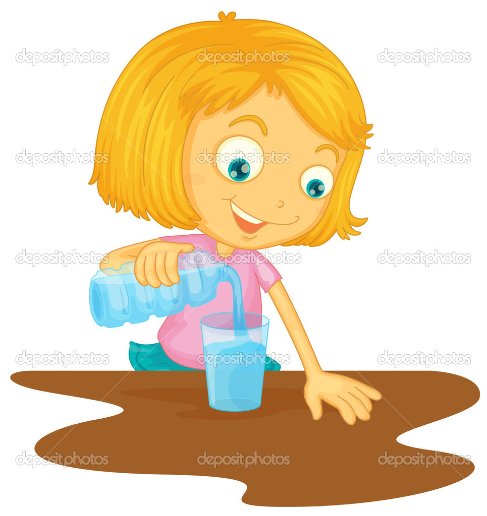 Girl Pouring Water In Glass   Stock Vector   Interactimages
