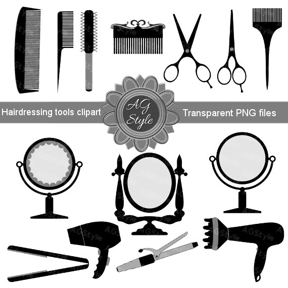 Hair Tools Clipart   Barber Tools Clipart   Hairdressing Tools Clipart