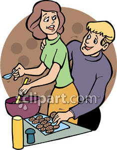 Man Eating A Cookie A Woman Is Making   Royalty Free Clipart Picture