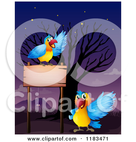     Parrot Perched Over A Spring Landscape   Royalty Free Vector Clipart