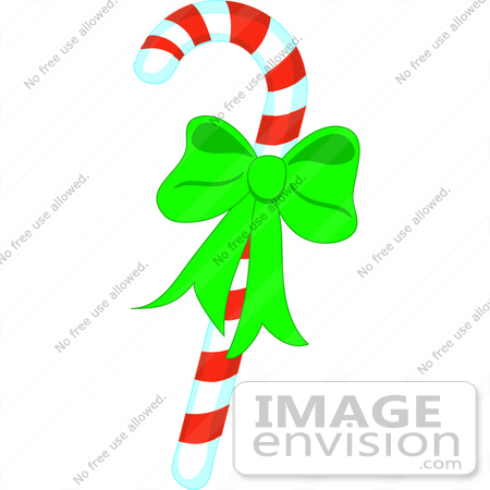 Peppermint Candy Cane With A Bright Green Christmas Bow By Maria Bell
