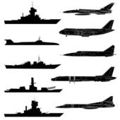 Set Of Military Aircraft Ships And Submarines 