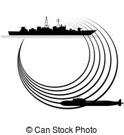 Sonar   The Contour Of The Warship And Submarine The   
