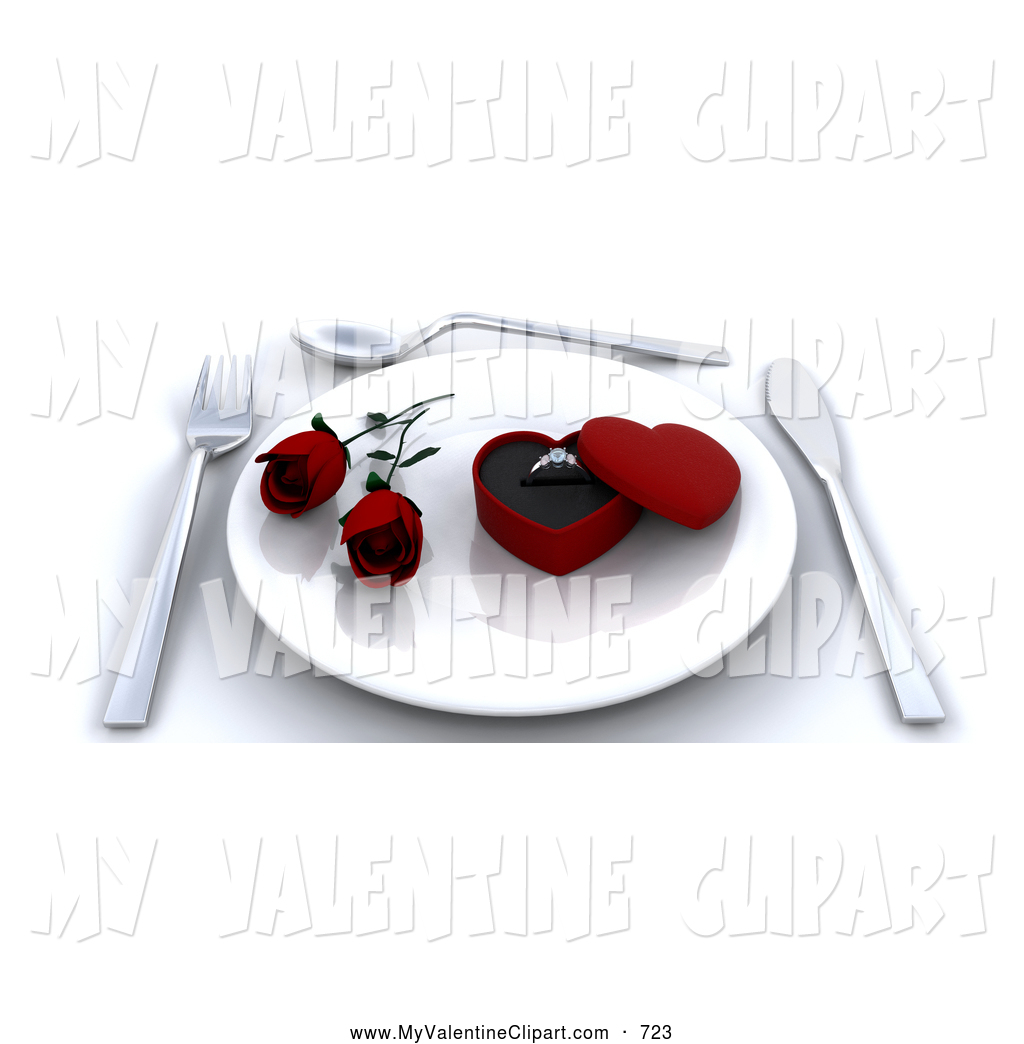 Valentine Clipart Of A Romantic Ring In A Heart Box With Two Red Roses
