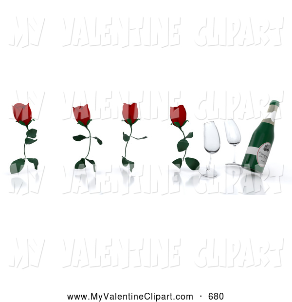 Valentine Clipart Of Four Red Roses Running Together With Petal Legs