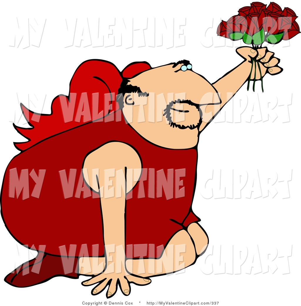 Valentine S Day Cupid Man On His Knees Offering A Dozen Red Roses To