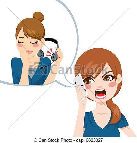 Vector Illustration Of Yelling To Customer Service   Unsatisfied Woman