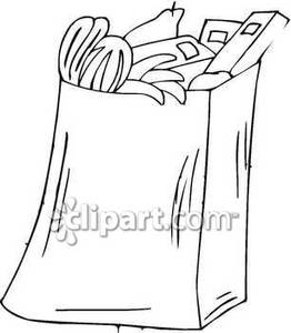 Bag Of Groceries In Black And White   Royalty Free Clipart Picture