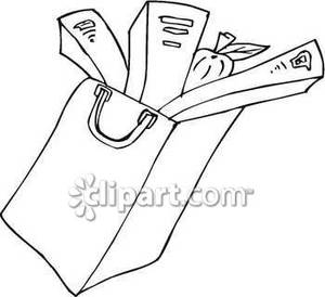 Black And White Bag Of Groceries   Royalty Free Clipart Picture