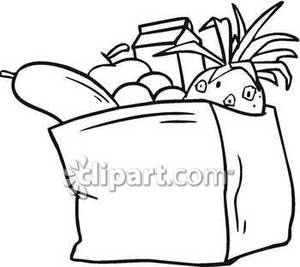 Black And White Full Bag Of Groceries   Royalty Free Clipart Picture