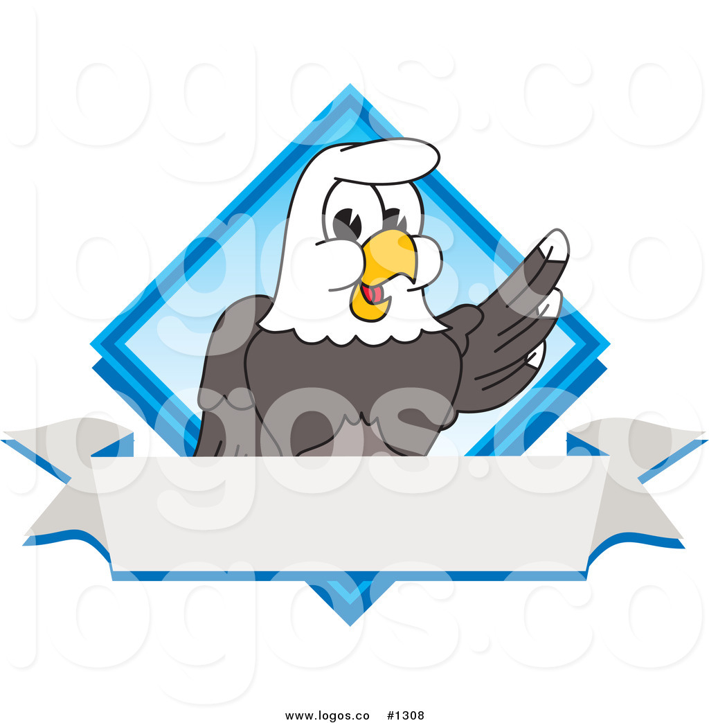 Cartoon Bald Eagle Mascot With Blank With Banner Label Cartoon Bald