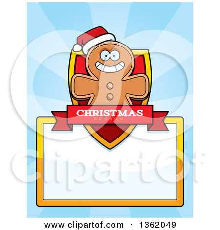 Clipart Of A Gingerbread Cookie Man Christmas Shield Over A Blank Sign