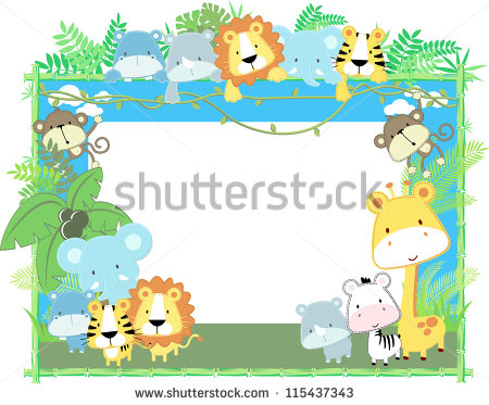 Cute Jungle Baby Animals Jungle Plants And Bamboo Frame Vector Format