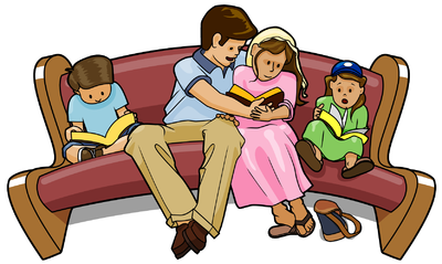 Family Sitting Together On A Pew   Christart Com