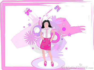 Illustration Of A Girl Standing In Style With Floral Background