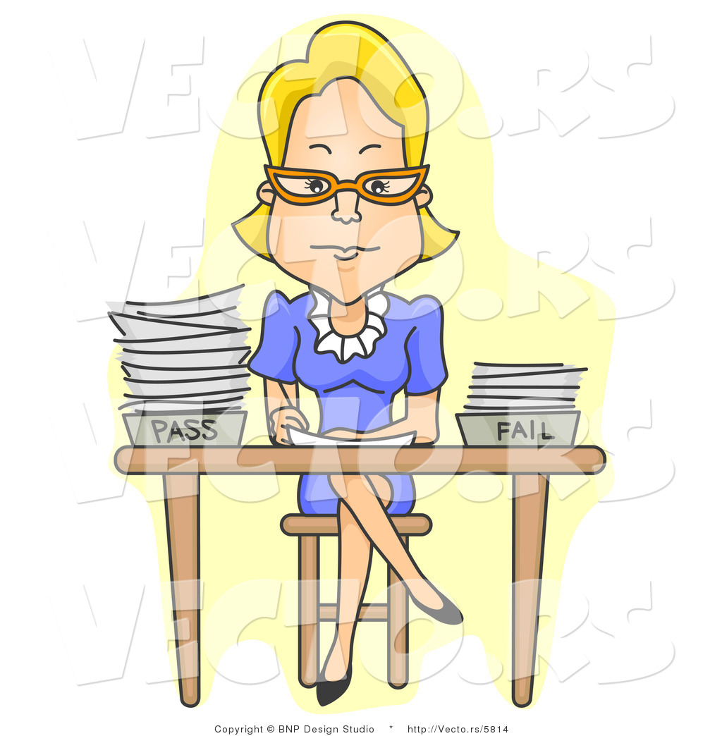 Larger Preview  Cartoon Vector Of Teacher Sitting At Desk With Legs