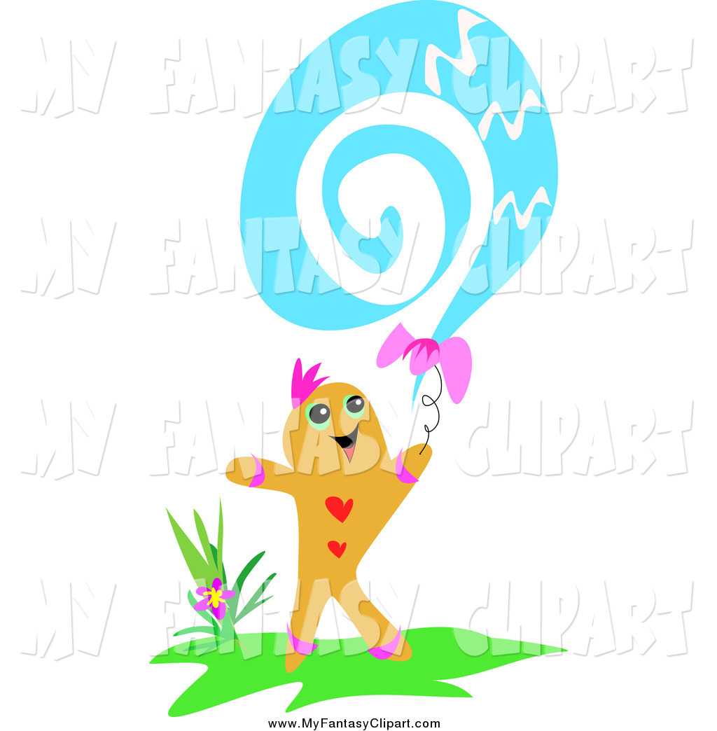 Larger Preview  Clip Art Of A Happy Gingerbread Man With A Blue Swirly    
