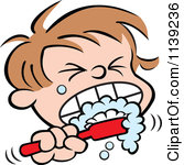 Of A Boy Aggressively Brushing His Teeth Royalty Free Vector Clipart
