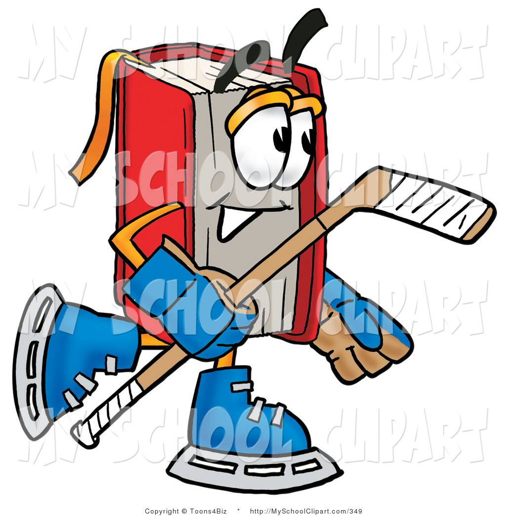 Red Book Mascot Cartoon Character Playing Ice Hockey Intelligent Red    