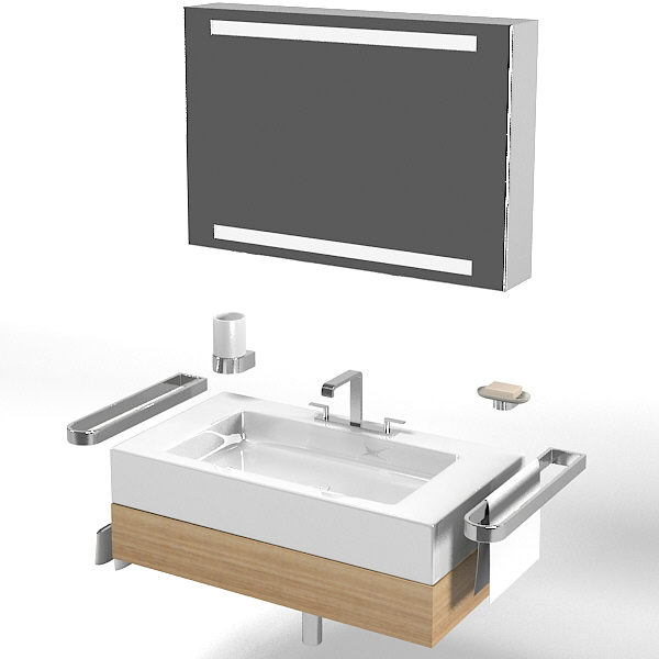 30380 Bathroom Vanity Sink Lavatory Tap Modern Contemporary Mirror Set