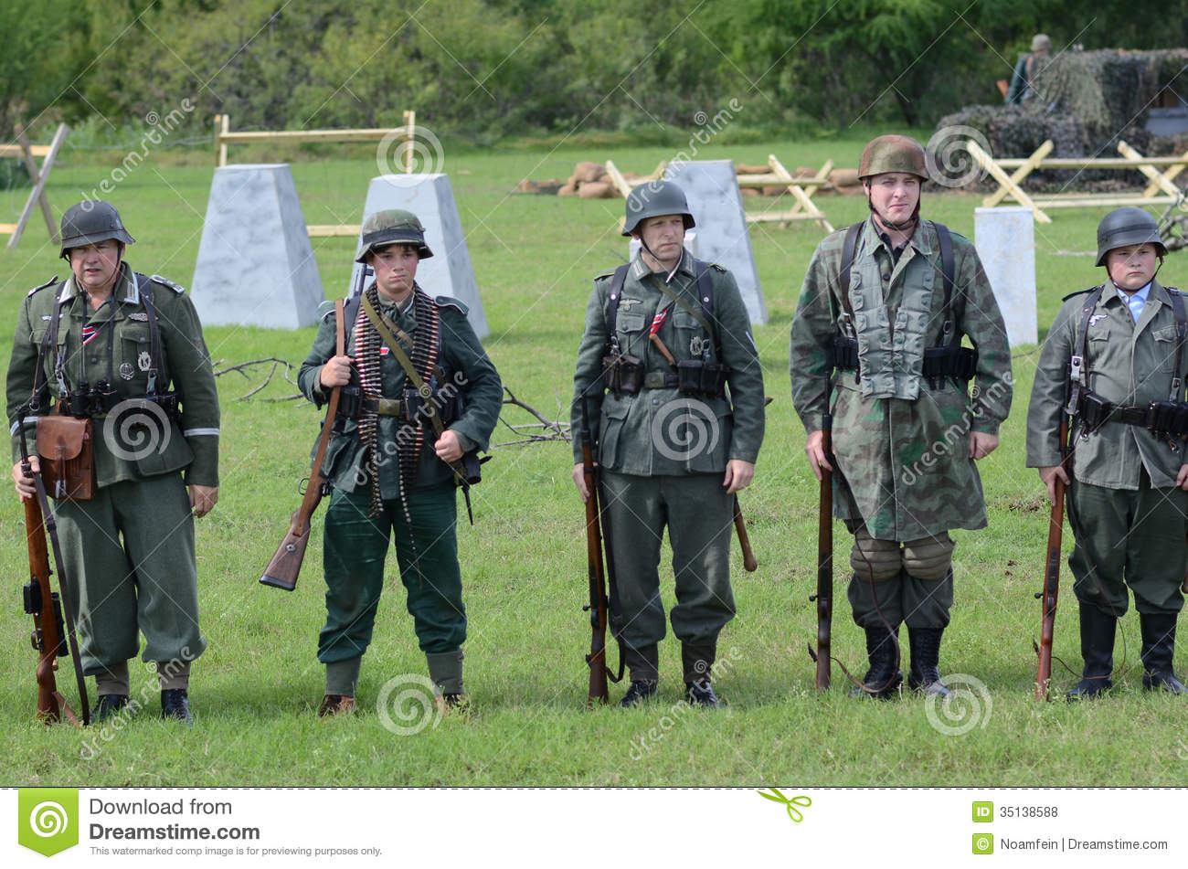 American Men Dressed Up As German Soldiers In Historical Reenactment    