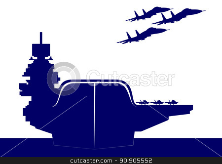 An Aircraft Carrier Stock Vector Clipart The Plane Takes Off From The