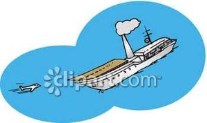 An Aircraft Carrier With A Plane Landing Royalty Free Clipart Picture