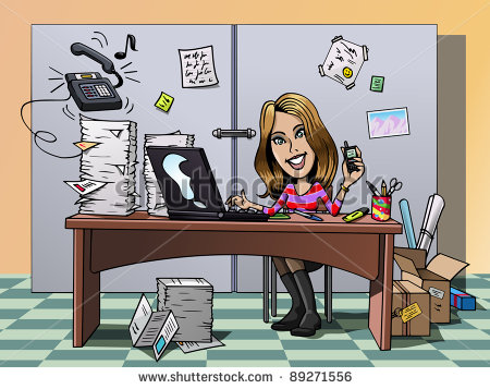 Busy Smiling Young Employee In Her Office Working Hard   Stock Vector